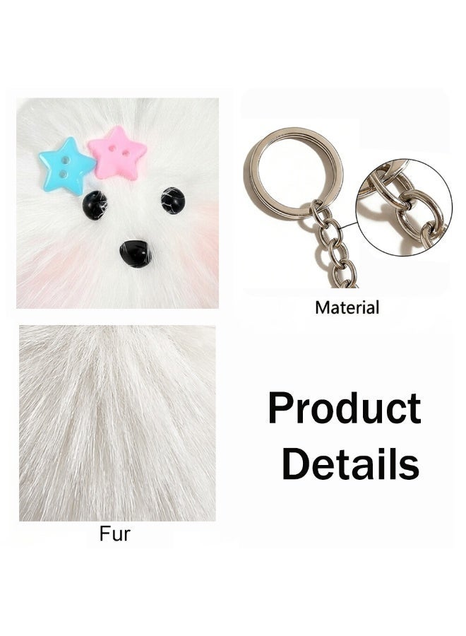 ميدالية مفاتيح لطيفة ورقيقة – حلية حقيبة ناعمة من القطيفة مع حلقة مفاتيح (نجمة بيضاء) - Image 3